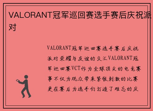 VALORANT冠军巡回赛选手赛后庆祝派对