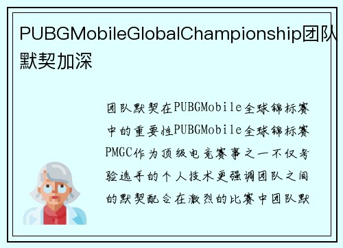 PUBGMobileGlobalChampionship团队默契加深