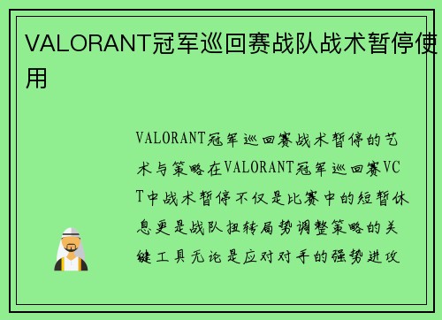 VALORANT冠军巡回赛战队战术暂停使用